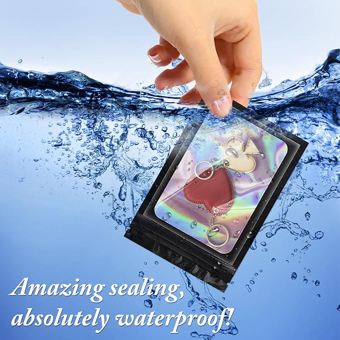 100 Pieces Smell Proof Mylar Bags, Holographic Packaging Bags, Resealable Odor Foil Pouch Zipper Bag with Clear Window for Food Storage and Lipgloss, Jewelry Lash (Black, 4 x 6 Inch)-BrightBean Baby