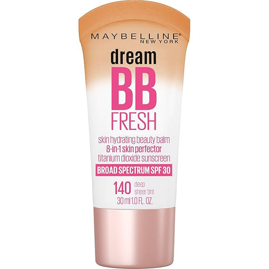 Maybelline Dream Fresh Skin Hydrating BB Cream, 8-in-1 Skin Perfecting Beauty Balm With Broad Spectrum Spf 30, Sheer Tint Coverage, Oil-Free, Deep, 1 Fl Oz-BrightBean Baby