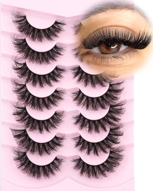 Mink Lashes Fluffy D-Curl False Eyelashes 20mm Long Volume Lashes That Look Like Extensions Cat Eye Fake Lashes Faux Mink Strip Lashes Pack 7 Pairs-BrightBean Baby