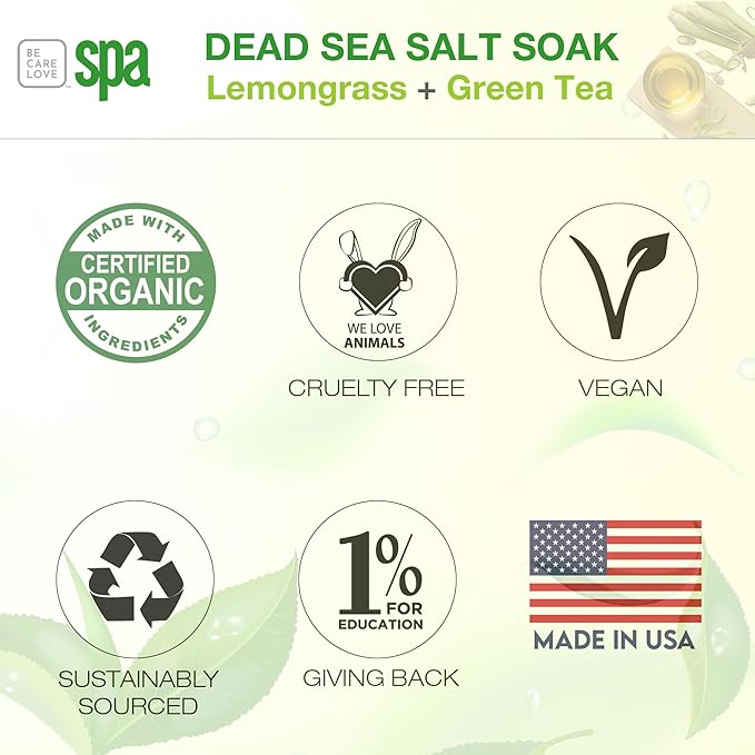 BCL SPA Dead Sea Salt Soak - Bath Salt with Organic Lemongrass + Green Tea, Shae Butter, Arnica, Aloe Vera Juice, Chamomile, Argan Oil & Jojoba Oil - Skin Exfoliator - Home/Professional Use 16 fl oz-BrightBean Baby