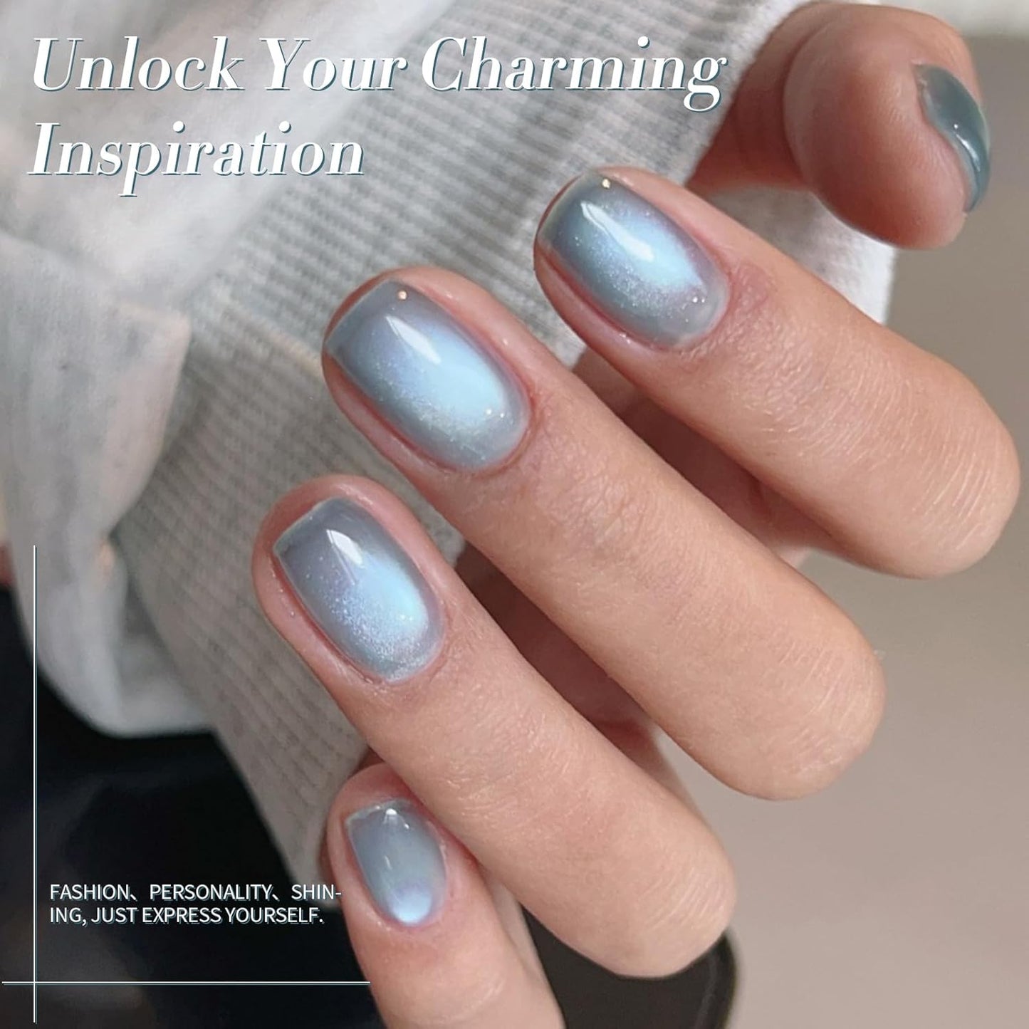 BORN PRETTY Cat Magnetic Eye Gel Nail Polish, Blue Glitter Cat Magnetic Gel Nail Polish, Crescent Bay Magnetic Nail Polish for Nail Art Manicure Salon DIY at Home 15ML-BrightBean Baby