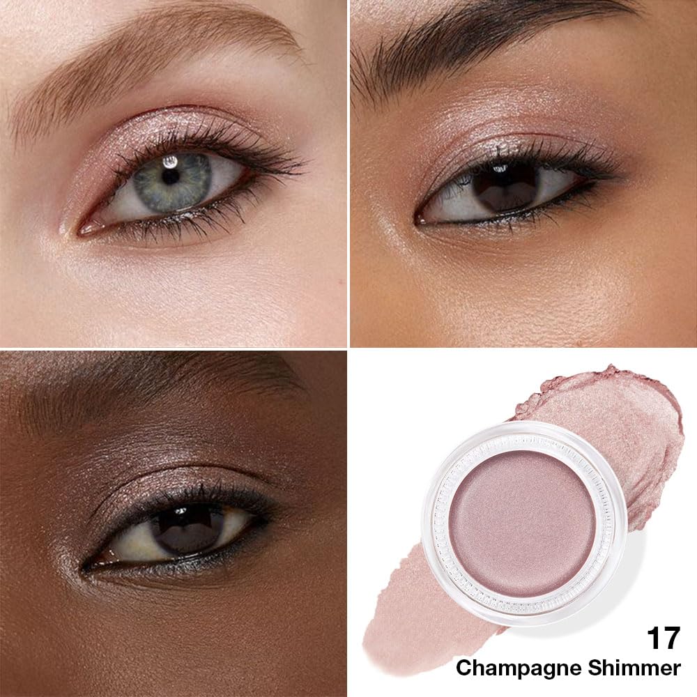 Kaely Single Cream Eyeshadow Pot, Champagne Shimmer Eye Shadow for Older Women High Pigmented Waterproof, Natural Eyeshadow Palette Makeup Brightener, sombras en crema para ojos, Blendable, 17-BrightBean Baby