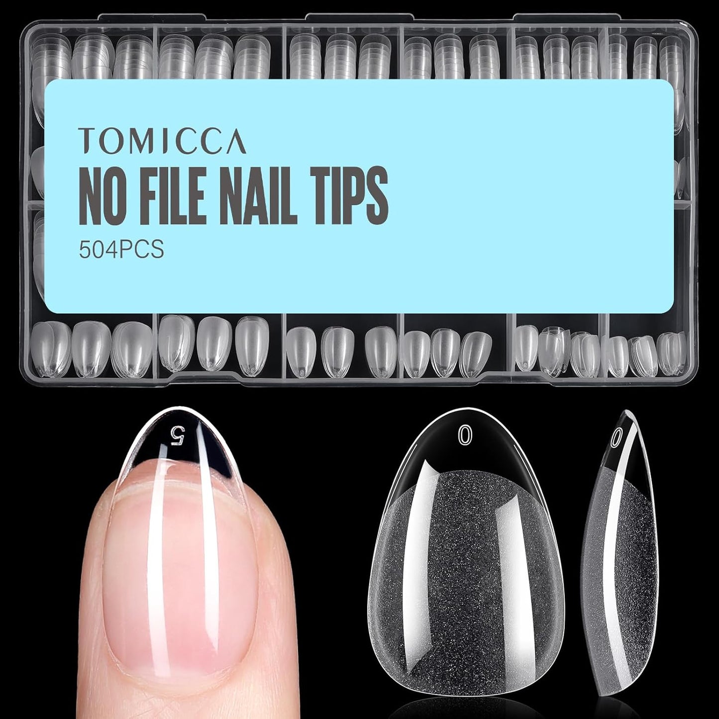 TOMICCA Short Almond Nail Tips, 504Pcs Soft Acrylic Nail Tips, 12 Sizes Pre-Shaped Half Matte Fake Clear Gelly Tips, Press on Acrylic Nails for Nail Extension DIY Nail Salon-BrightBean Baby