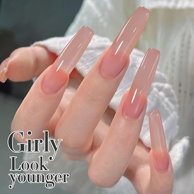 Double Rhythm 0.5Oz Translucent Gel Polish Sheer Neutral Natural Light Milky Same Color Same Bottle 15ML Jelly Nail Art DIY at Home (Skin Nude-A1370)-BrightBean Baby