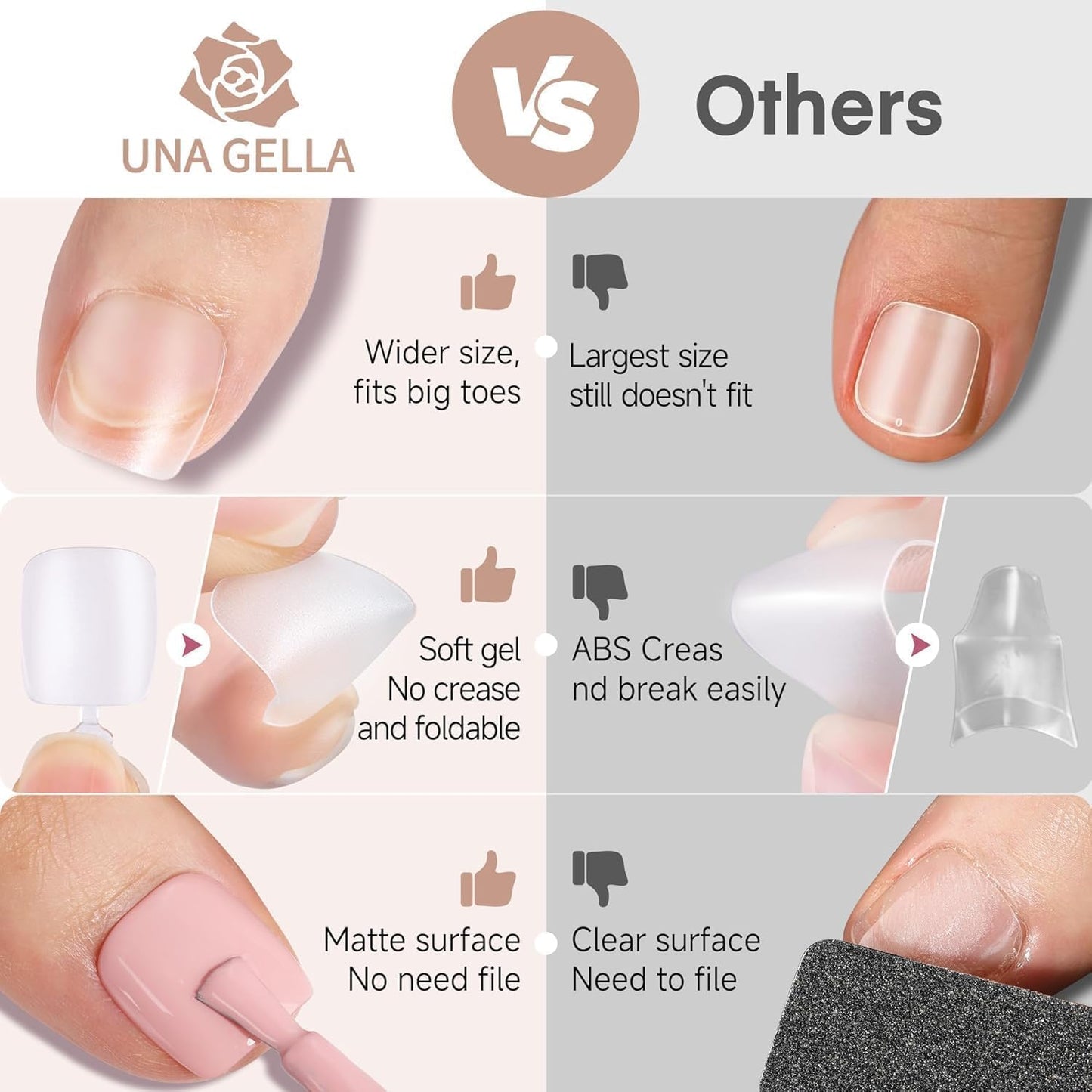 UNA GELLA Toe Nail Tips 504Pcs - Full Cover Matte Squavol Toe Nails Soft Gel Pre-file Gel Toe Nail Tips For Toe Nail Extensions Home DIY Nail Salon Soak Off 15 Sizes-BrightBean Baby