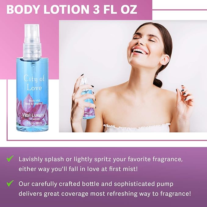 Bath & Body Care Travel Set - Home Spa Set with Body Lotion, Shower Gel and Fragrance Mist, Valentines Day Gifts for Her and Him(City of Love)-BrightBean Baby