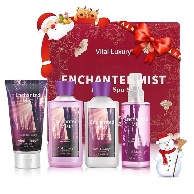 Bath & Body Kit, 3 Fl Oz, Ideal Skincare Gift Home Spa Set, Includes Body Lotion, Shower Gel, Body Cream, and Fragrance Mist,Birthday Mother's Valentine's Day Gifts(Enchanted Mist)-BrightBean Baby