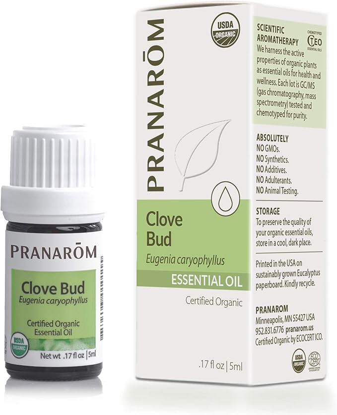 Pranarom USDA Certified Organic Clove Essential Oil (5ml), 100% Pure Undiluted Therapeutic Grade from Sri Lanka & Madagascar for Aromatherapy, Diffuser, Immune Support, DIY Cleaning, Warm Scent-BrightBean Baby
