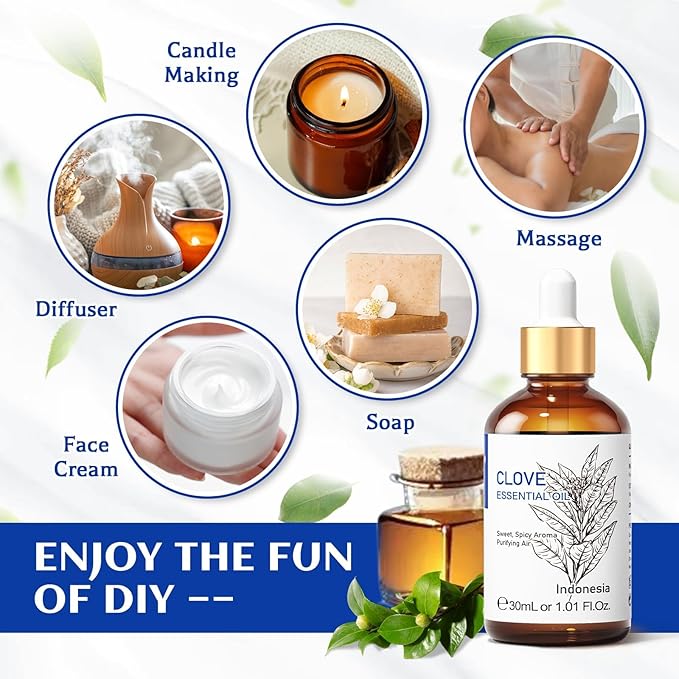 HIQILI 1 Fl Oz Clove Oil for Teeth and Gums, Oral Care, DIY Clean Spray, Aromatherapy, 100% Pure Natural Premium - 30ml-BrightBean Baby