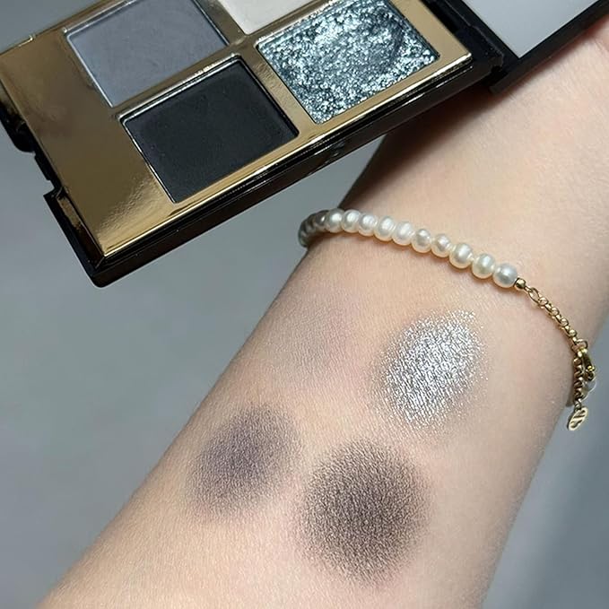 Erinde 4 Colors Eyeshadow Palette Eye Shadow Makeup, Matte Shimmer Metallic Taupe Gray Black Sliver Smokey Eyeshadow, Long Wearing, Velvety Pigmented Blendable, Quad Eye Shadow Palette, 01-BrightBean Baby