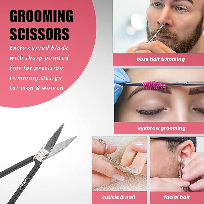 Eyebrow Trimmer Kit, 7 in 1 Eyebrow Scissors, Tweezer, Razor, Gromming Scissors Brush for Women Men, Gifts for Stocking Stuffers - Black-BrightBean Baby