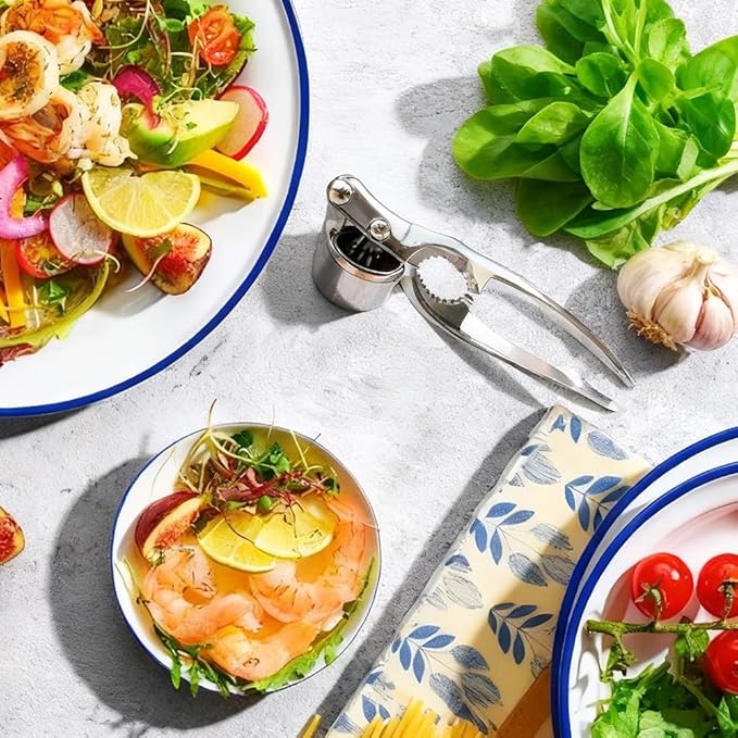 1 Pack Garlic Press, Heavy-Duty Rust-Resistant Garlic Mincer & Crusher with Ergonomic Handle, Easy Squeeze, Easy Clean, Dishwasher Safe