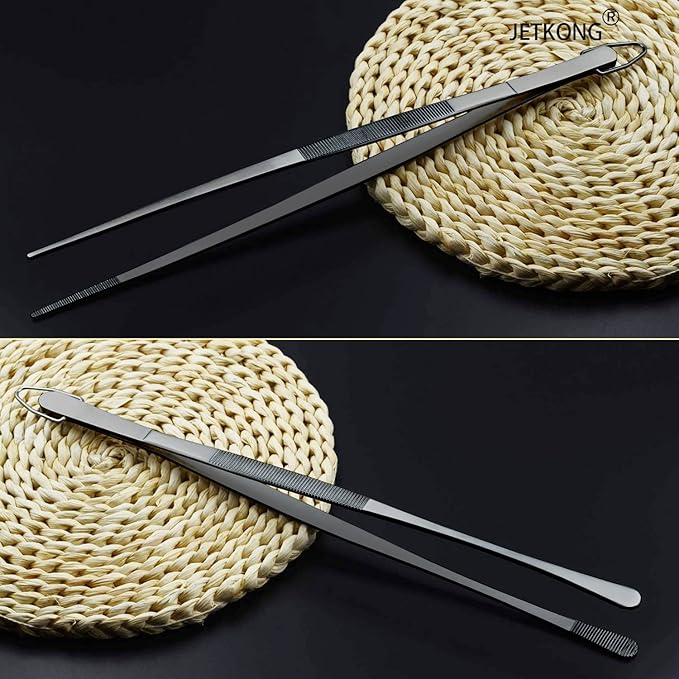 JETKONG 2 Pcs 12-Inch Food Tweezer Tongs, Stainless Steel Kitchen Tweezer Cooking Tweezers (Black)