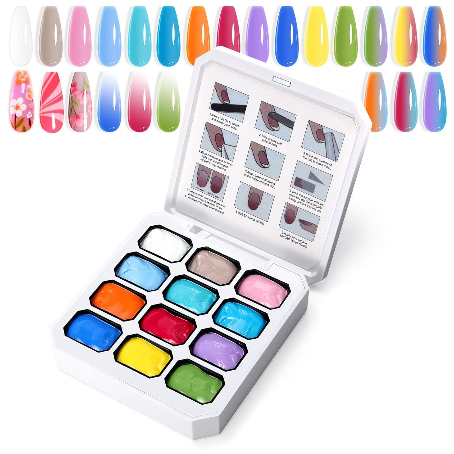 Gradient Painting Gel, 12 Bright Colors Ombre Gel Nail Polish for Pigment Pat Aura Nails, French Manicure DIY Nail Art Long-lasting No-wipe Candy Palette Jam Jar Colors-BrightBean Baby
