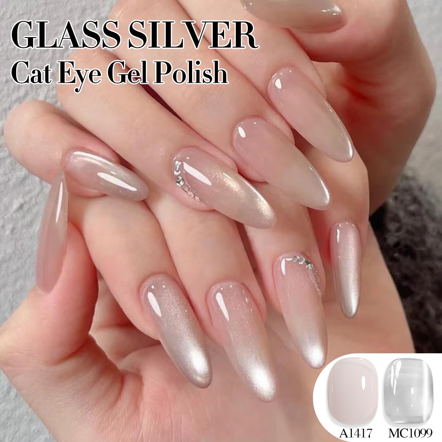 Double Rhythm Jelly Glass Cat Eye Gel Polish with Magnet 15ML Holographic Glitter Shimmer Translucent Sheer Color Magnetic Nail Polish Salon DIY at Home (Jelly Silver-MC1099)-BrightBean Baby