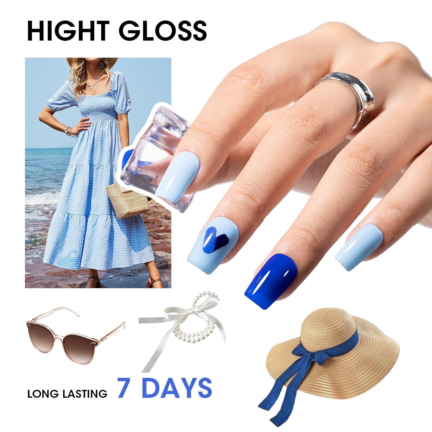 GELLEN Blue Nail Polish, Bright Navy Royal Baby Ocean Cobalt Blue White 6 Colors Set, insta Air Dry Natural Traditional Regular Nail Polish for Acrylic Natural Nails Salon Home, Non UV Gel, Hema Free-BrightBean Baby