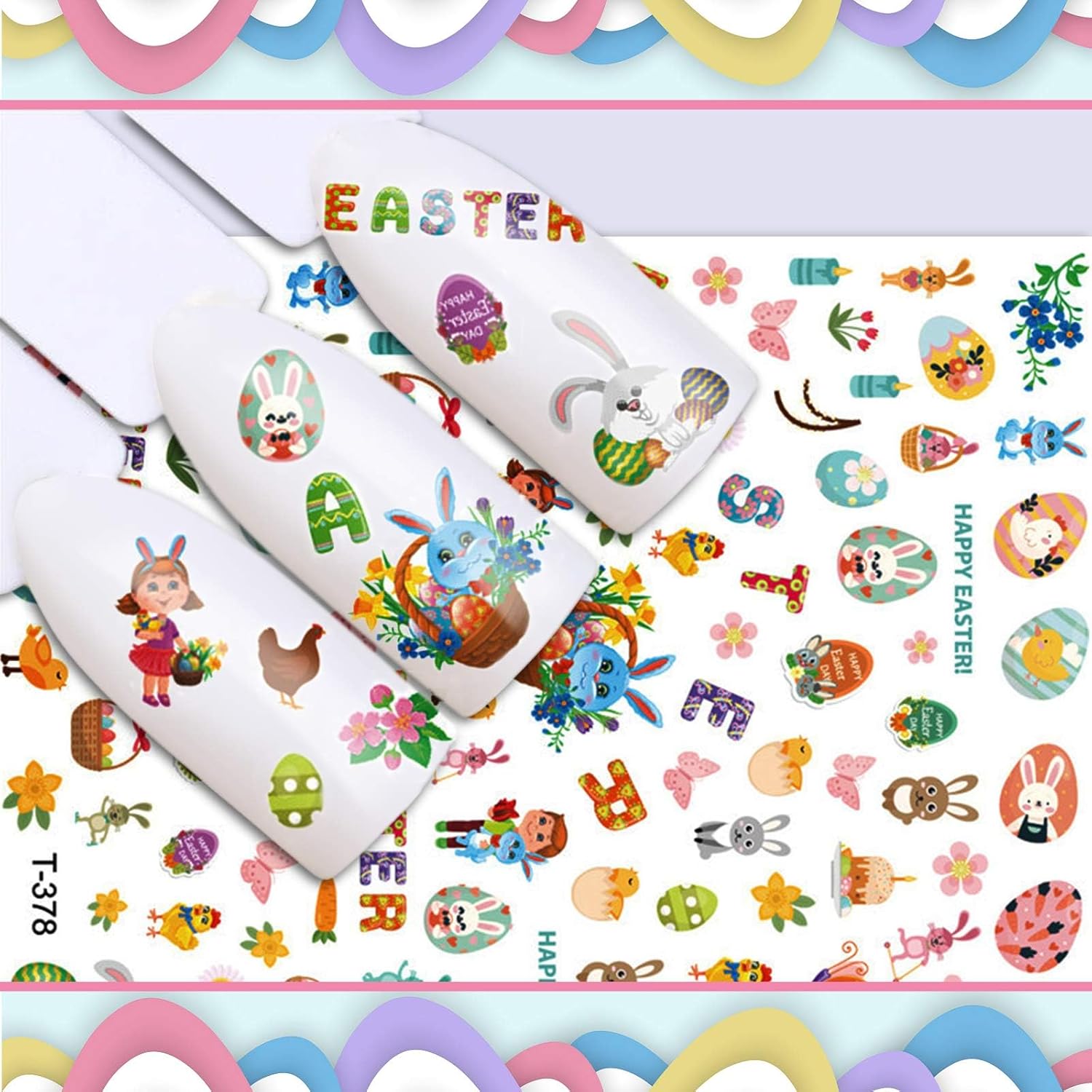 Kalolary 8 Sheet Easter Nail Art Stickers Self Adhesive Easter Nail Stickers DIY Nail Decals Bunny Eggs Chick Rabbits Flower Nail Design Sticker Nail Decoration for Women Girls Kids-BrightBean Baby