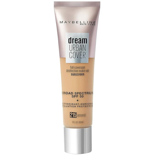 Maybelline Dream Urban Cover Flawless Coverage Foundation Makeup, SPF 50, Almond-BrightBean Baby