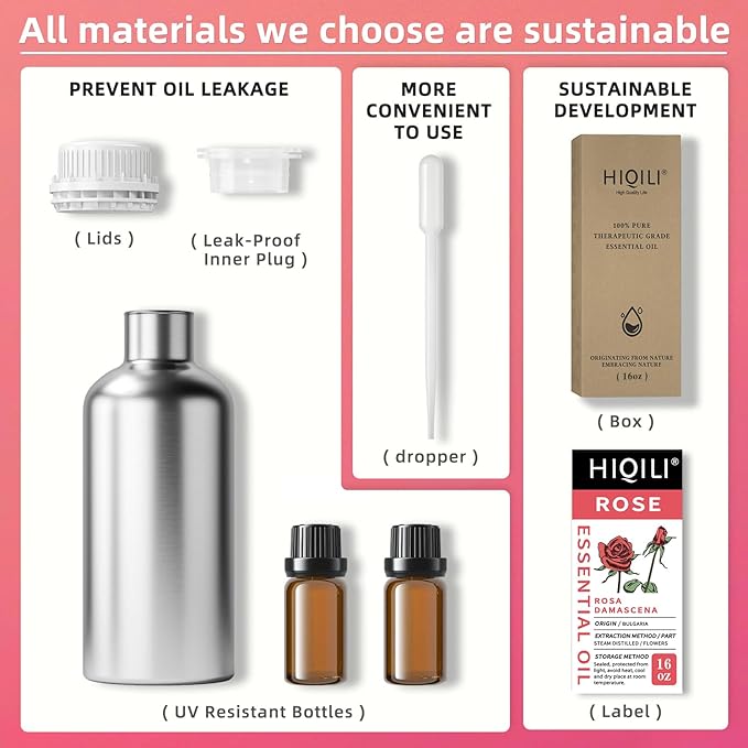 HIQILI Rose Essential Oil for Diffuser, Soap, Perfume & Candle Making - 16 Fl Oz-BrightBean Baby