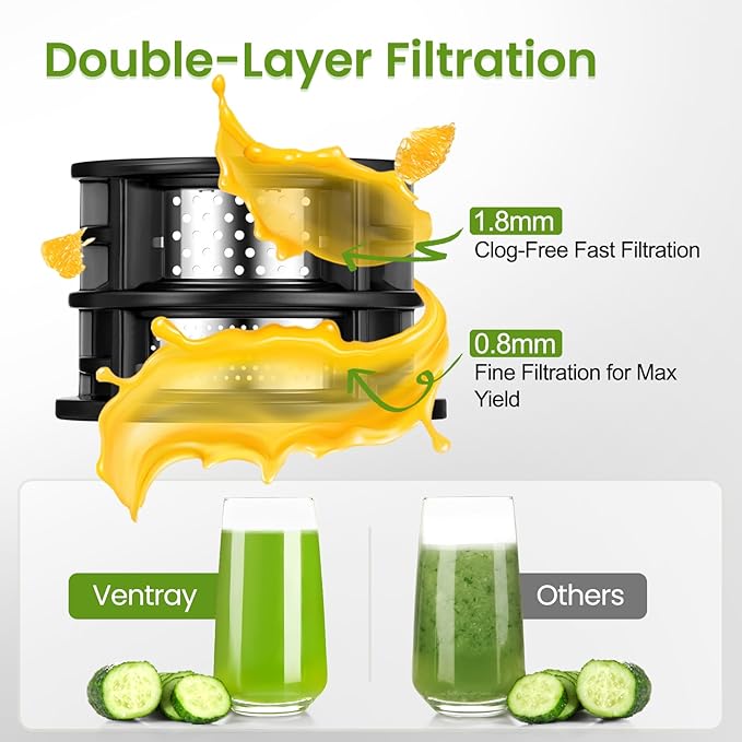 Ventray Cold Press Juicer, Juicer Machines with 4.7" Wide Feed Chute for Whole Vegetables & Fruits, Slow Masticating Juicer with High Juice Yield, Easy to Clean