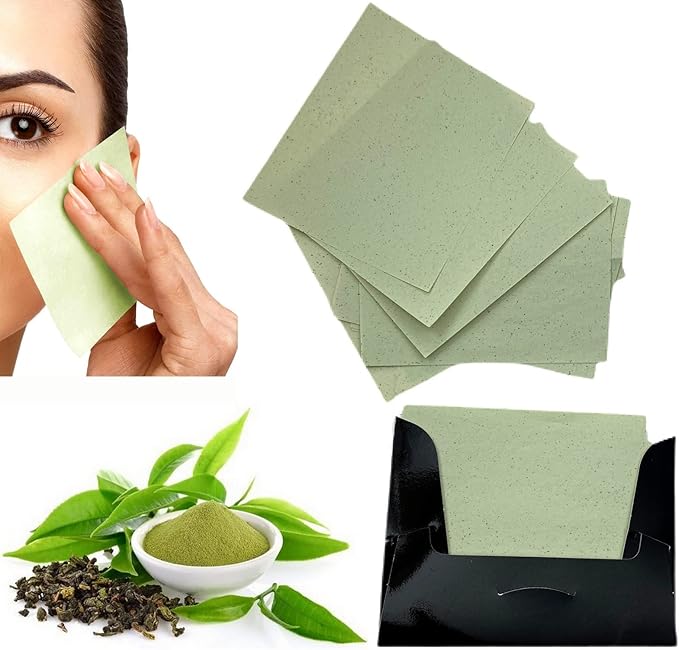 2 Pks GREEN TEA INFUSED Soothing Natural Abaca Blotting Paper - 100 Oil Blotting Sheets - Makeup Friendly UNISEX Oily Skin Shine Blotter Photography Zoom Meetings Travel Gym School - MADE IN TAIWAN-BrightBean Baby