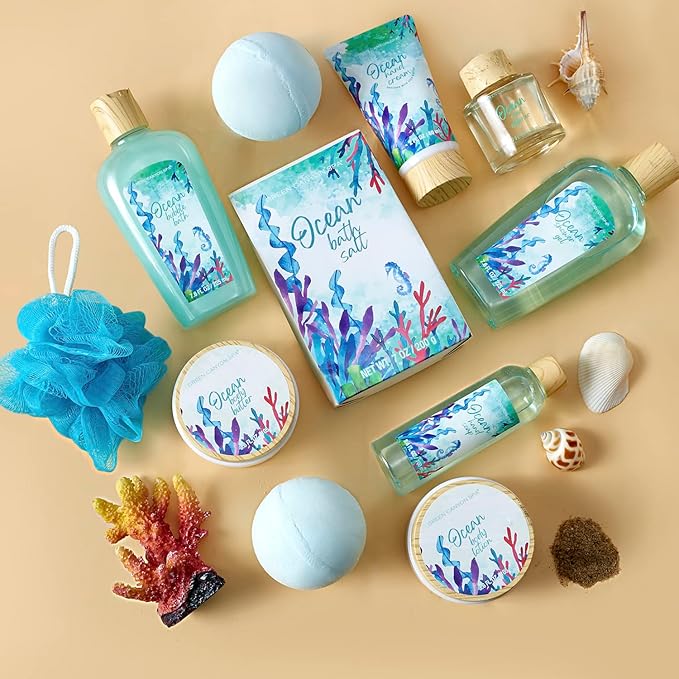 Green Canyon Spa Gift Baskets for Women, Bath and Body Gift Set for Women, 12Pcs Ocean Spa Sets Includes Bubble Bath, Body Lotion,Mothers Day Gifts for Her,Spa Baskets-BrightBean Baby