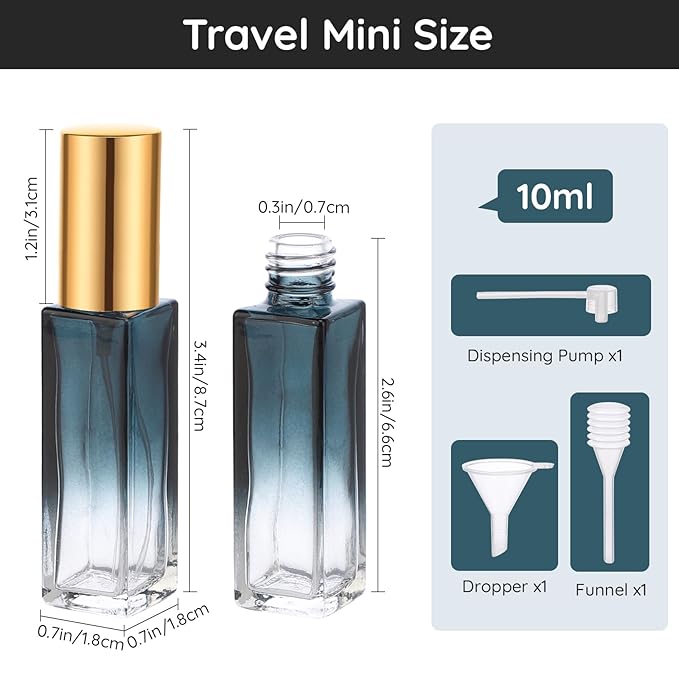 Segbeauty Travel Perfume Atomizer Refillable, 5 Packs 10ML Glass Spray Bottle for Perfume,Mini Portable Bottles Empty Fine Mist Sprayer Fragrance Cosmetic Container Kit Essentials, Gradient Blue-gold-BrightBean Baby