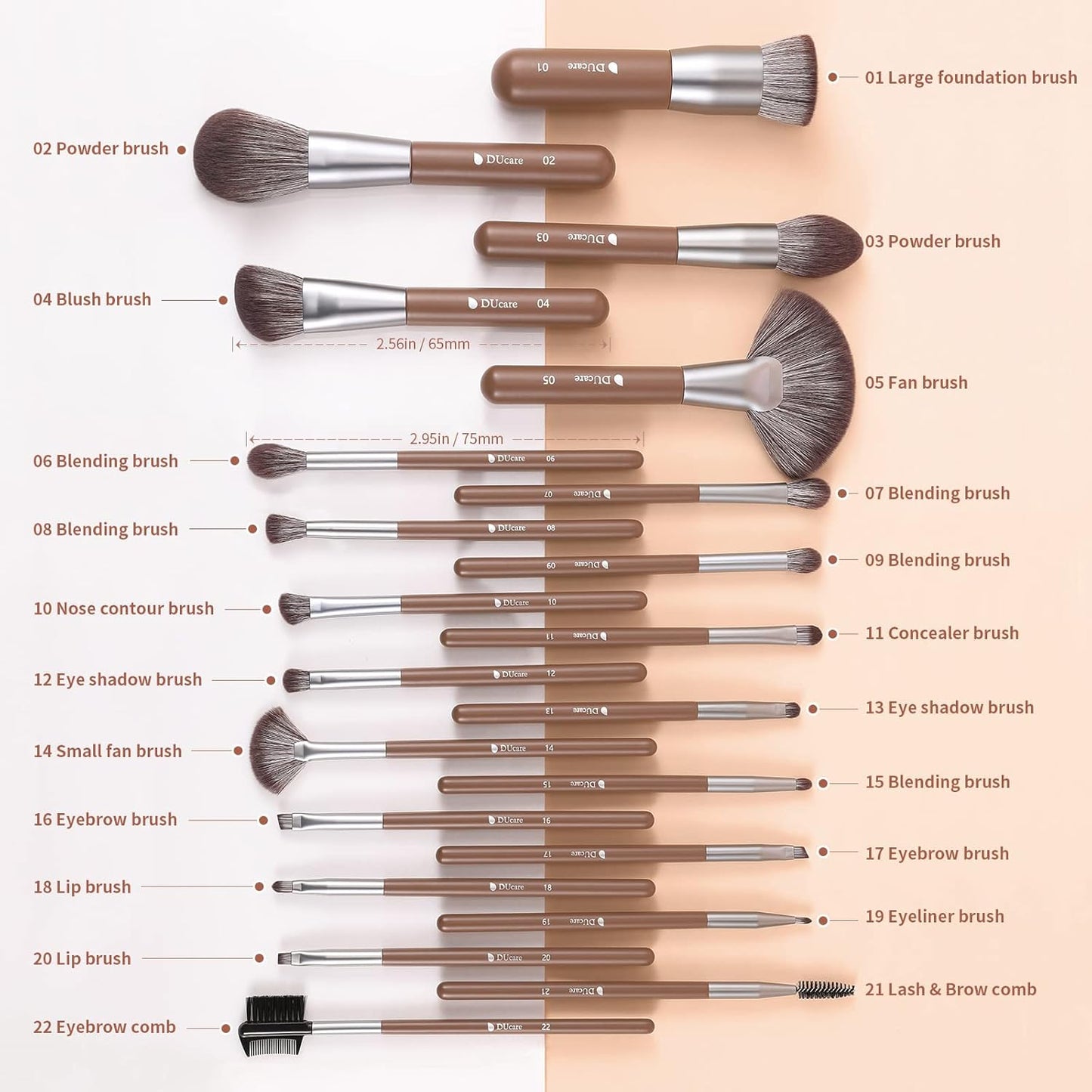 DUcare Makeup Brushes Professional with Bag 22Pcs Makeup Brush Set Premium Synthetic Kabuki Foundation Blending Brush Face Powder Blush Concealers Eye Shadows with Case-BrightBean Baby