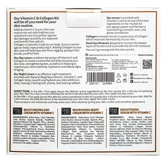 Dead Sea Collection Facial Kit - Day and Night Creams & Facial Serum with Vitamin C & Collagen - Anti-Aging and Anti-Wrinkle-BrightBean Baby
