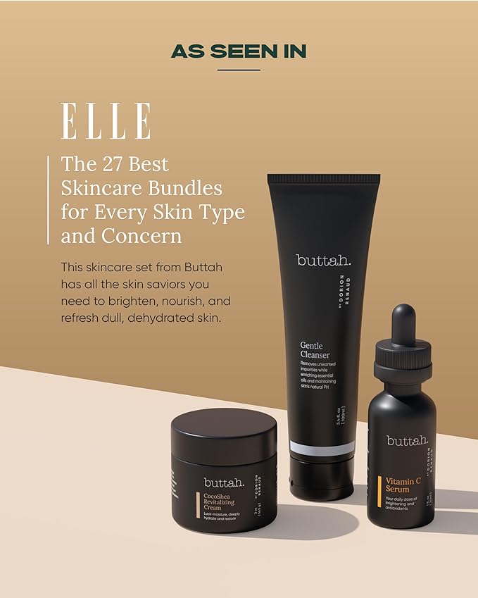 Buttah Skin Transforming Kit for Melanin Rich Skin | CocoShea Revitalizing Cream 2 oz | Vitamin C Serum 1 oz | Buttah Cleanser 3.4 oz | Black Owned Skincare-BrightBean Baby