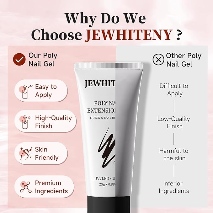 JEWHITENY Poly Extension Gel Nail Set Clear Pink Poly Nail Gel With Slip Solution Base Coat Top Coat French Manicure Need U V Lamp Curing for Finger Art and Home DIY-BrightBean Baby