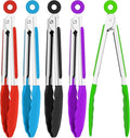 7 Inch Silicone small Tongs Set, mini Kitchen tongs with Silicone Tips Food Tongs Stainless Steel Cooking Tongs for Salad, Grilling, Frying and Cooking (Blue,Green,Red,Purple,Black, 5 Pieces)