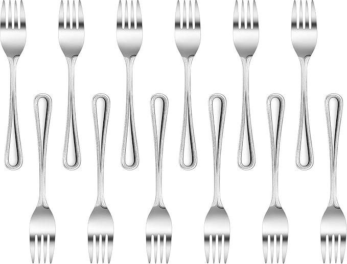 New Star Foodservice 1029734 Bead Pattern, 18/0 Stainless Steel, Salad Fork, 6.6-Inch Set of 12