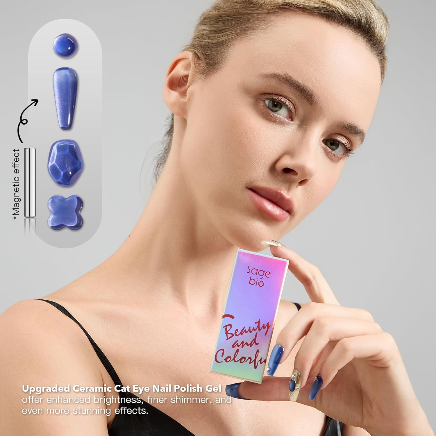 High-Density Cat Eye Gel Nail Polish with Magnet Stick, 15ml Dopamine Color Palette, Magnetic Effect Gel for DIY Manicure, Multiple Color Options - Cobalt Glimmer-BrightBean Baby