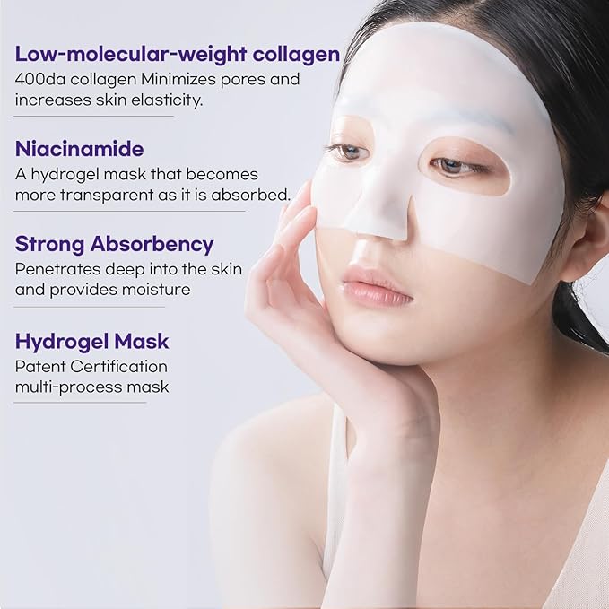 WELLDERMA Sapphire Collagen Face Mask Premium Impact Fitting Overnight Face Mask 8EA-Korean Face Sheet Mask for all skin types-Hydrating facial mask sheets-Patented Structure Hydrogel Type-Niacinamide-BrightBean Baby