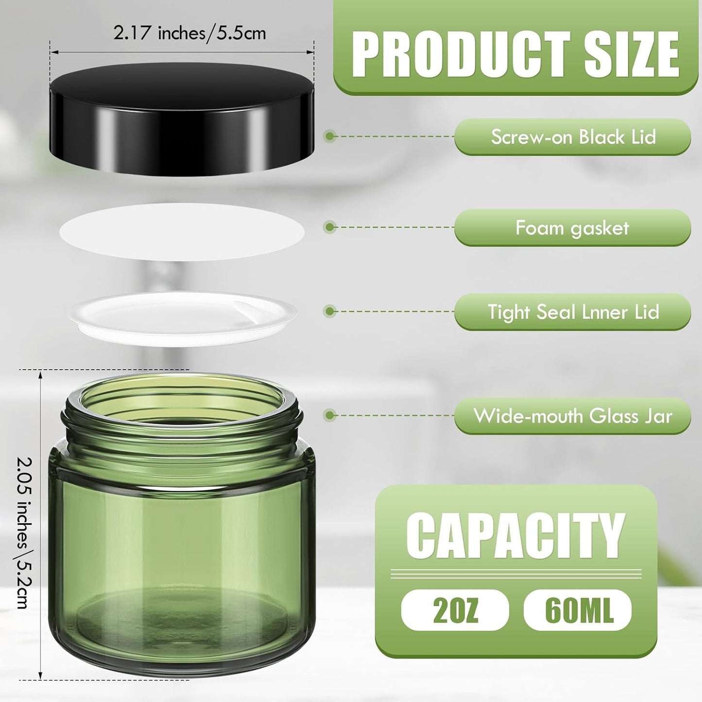 Domensi 48 Pcs 2 oz Glass Jars with Lids Travel Size Round Leakproof Empty Cosmetic Jars with Inner Liners Lid for Storing Makeup Lotions Face Cream Ointments Candle DIY Making (Olive Green)-BrightBean Baby
