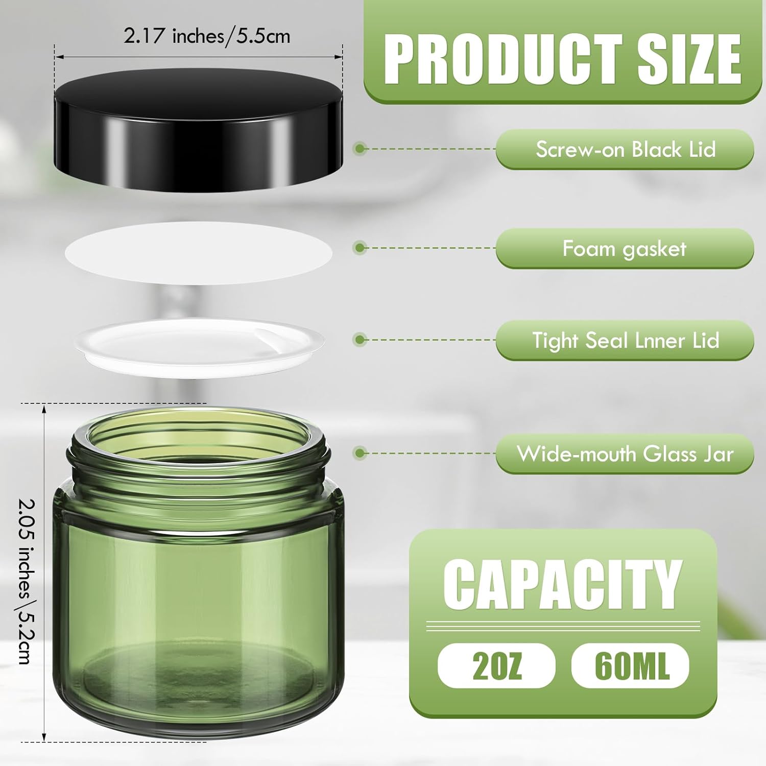 Domensi 48 Pcs 2 oz Glass Jars with Lids Travel Size Round Leakproof Empty Cosmetic Jars with Inner Liners Lid for Storing Makeup Lotions Face Cream Ointments Candle DIY Making (Olive Green)-BrightBean Baby