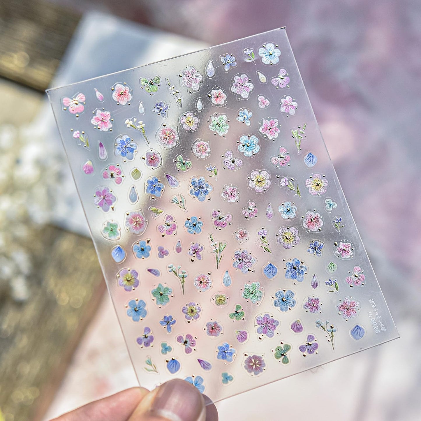 Dried Flower Nail Art Stickers Colorful Flowers Nail Decals for Acrylic Nails 3D Self Adhesive Glitter Designs Nail Sticker Cute Floral Nail Decal Spring Summer Manicure Supplies for Women DIY Decor-BrightBean Baby