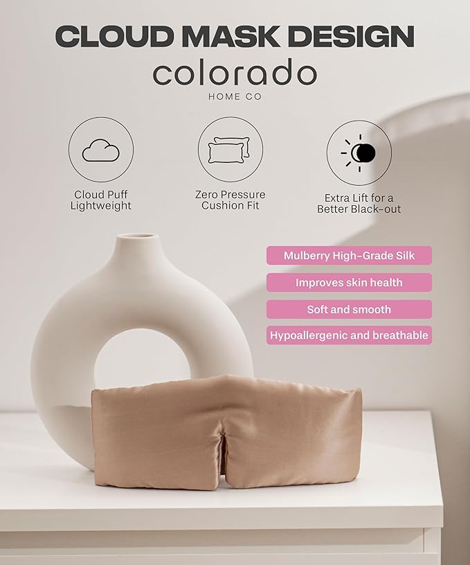 Colorado Home Co Cozy Silk Eye Mask - Blackout, Adjustable for Side Sleepers & Travel, Cloud Eye Covers, Mauve-BrightBean Baby