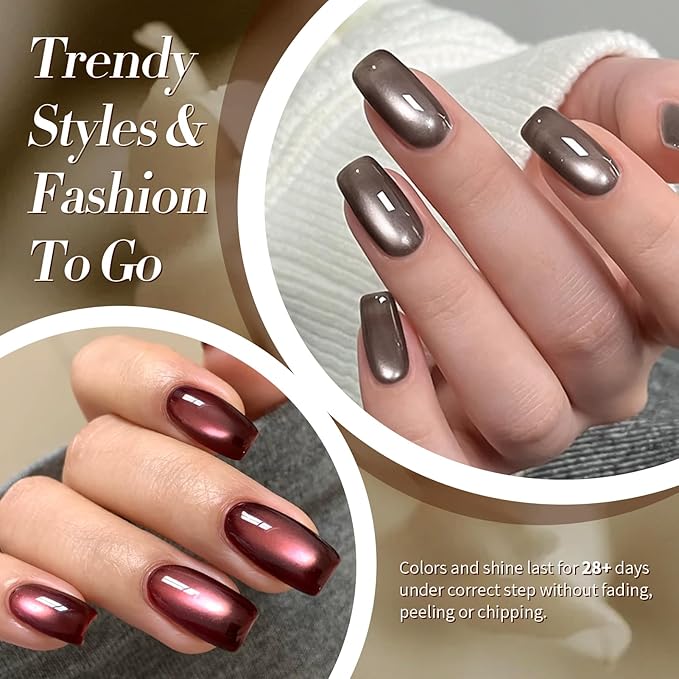 Born Pretty Cat Magnetic Eye Gel Nail Polish, 6 Colors Retro Magnetic Glitter Gel Polish Set Silver Pink Red Nail Polish Kit Soak Off LED Nail Art DIY Salon Gift-BrightBean Baby