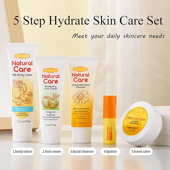 facial skin care set - facial gift sets for women - mini skincare products - body lotion, foot cream, cleanser, lip balm, hand salve-BrightBean Baby