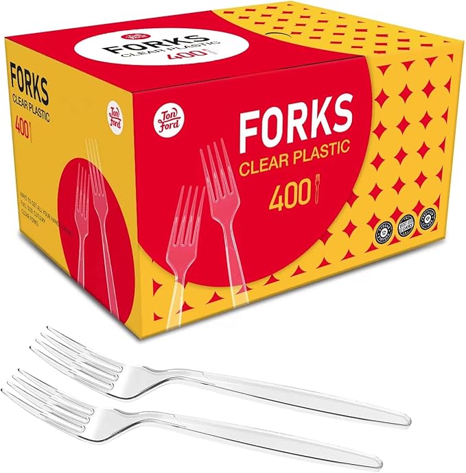 400 Count Plastic Forks Heavy Duty, Clear, BPA-Free, Heat Resistant, Solid and Durable Disposable Forks Bulk, Premium Plastic Forks heavy duty for Party Supply