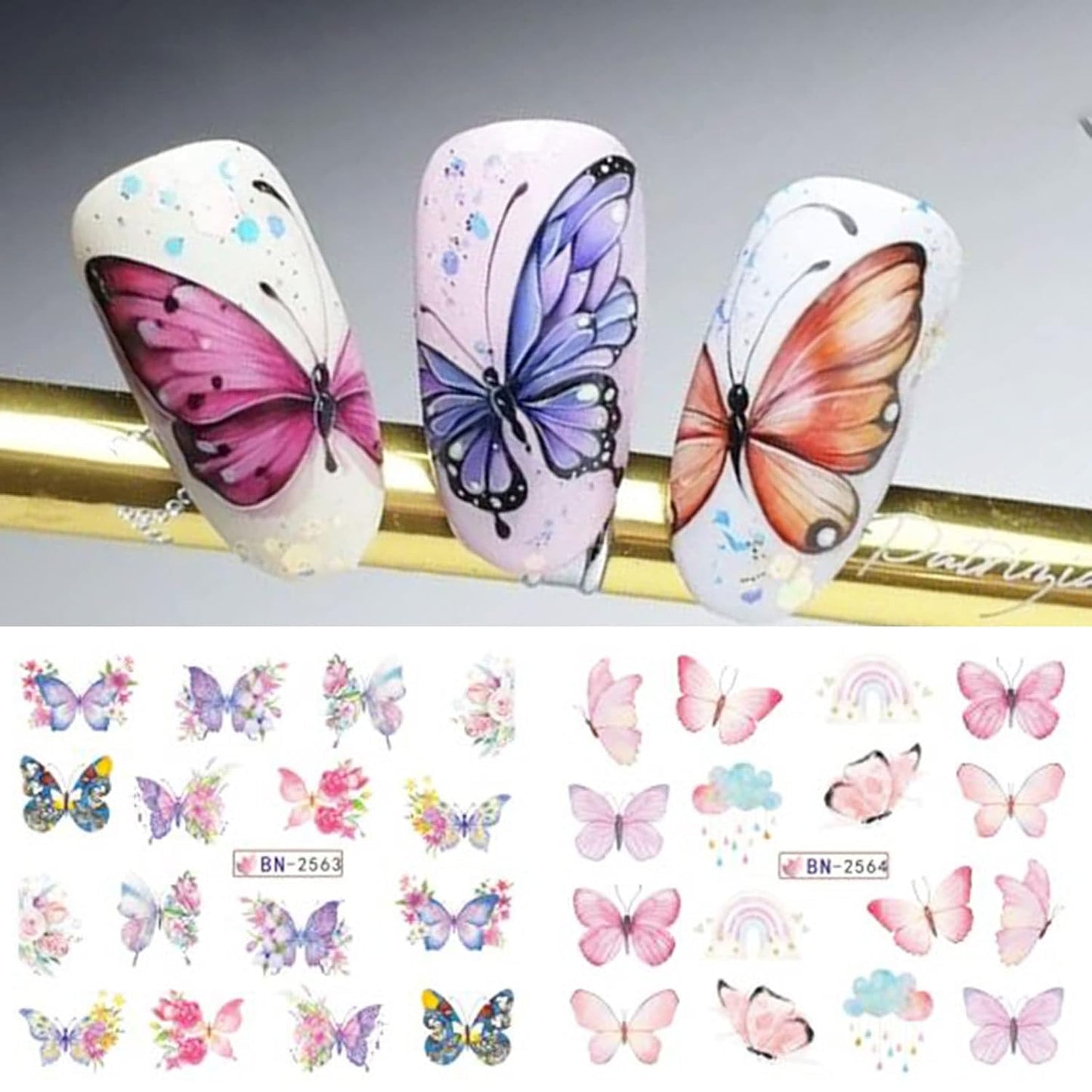 Butterfly Nail Art Sticker Colorful Butterfly Water Transfer Nail Stickers Decal Summer Nail Art Supplies for Acrylic Nail DIY Decoration Manicure Tip 12 Sheets-BrightBean Baby
