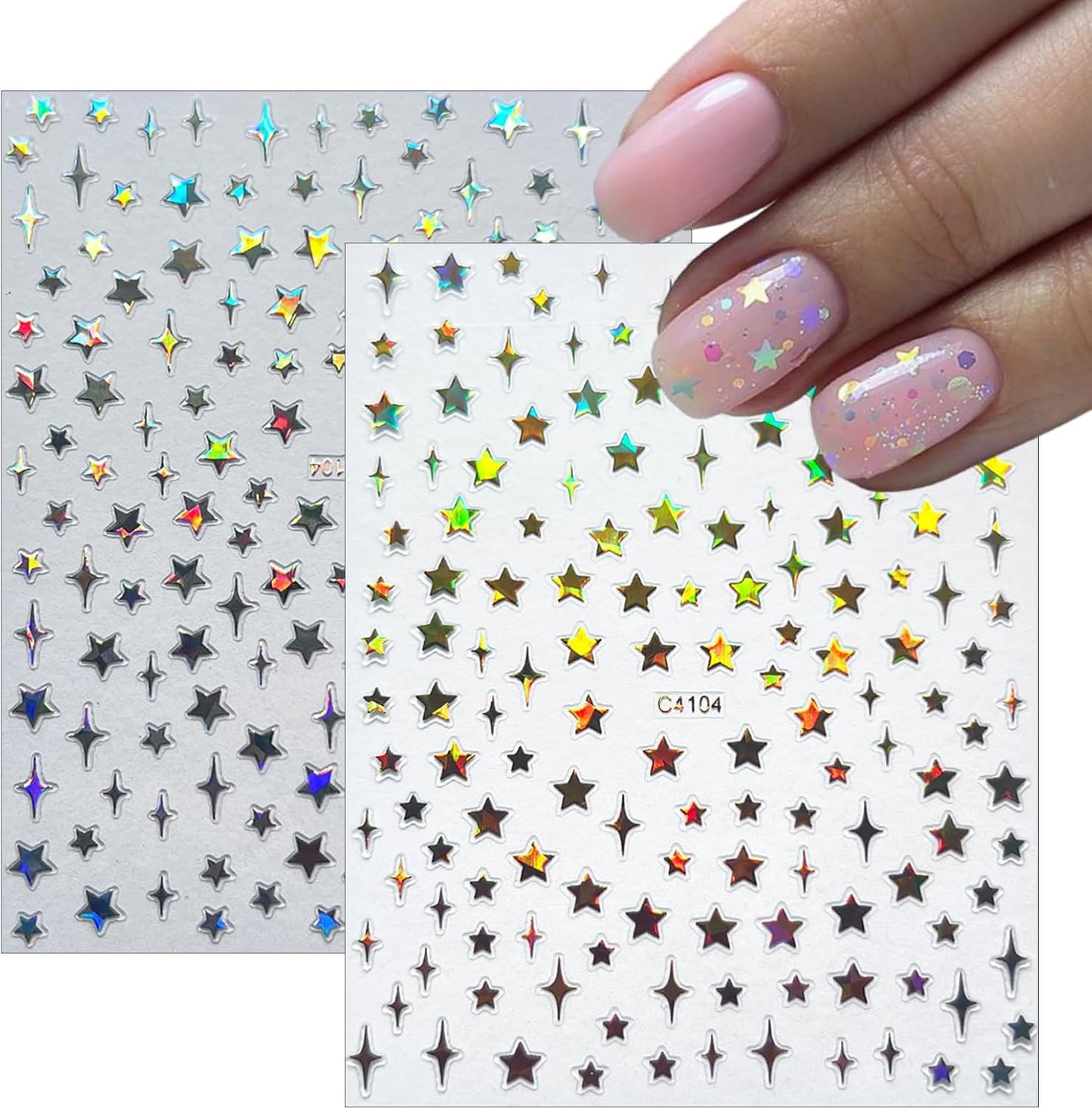 7Sheets Star Nail Art Stickers Decals 3D Self-Adhesive Shiny Black White Rose Gold Stars Nail Decals Holographic Laser Gold Silver Glitter Star Nail Design for Acrylic Manicure DIY Women Nail Decor-BrightBean Baby