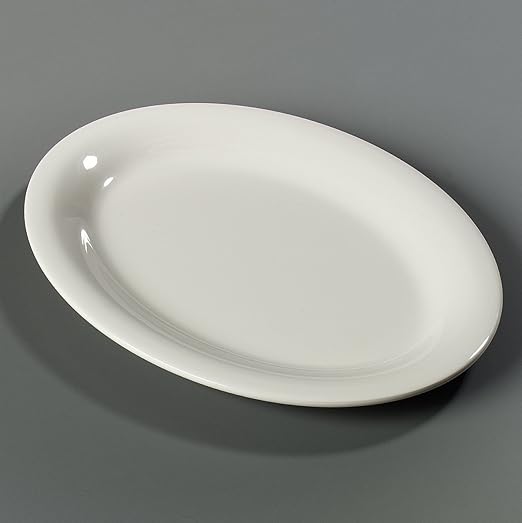 Carlisle FoodService Products Sierrus Reusable Plastic Oval Serving Platter with Rim for Restaurants and Home, Melamine, 12 x 9 Inches, Bone, (Pack of 12)