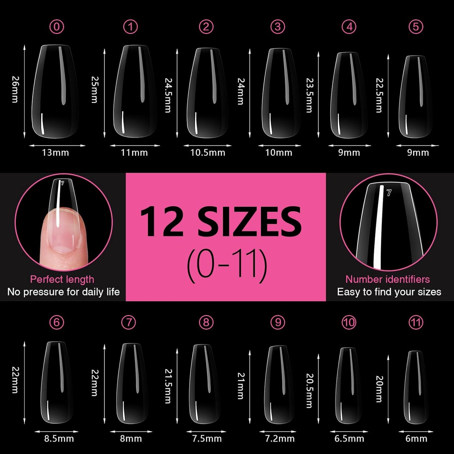 Medium Square Nail Tips 500PCS, Clear Acrylic Full Cover Gel Press on Nail Tips for DIY, 10 Sizes Pre-Shaped False Nails with Glossy Finish, Professional Manicure Kit & Easy Application-BrightBean Baby