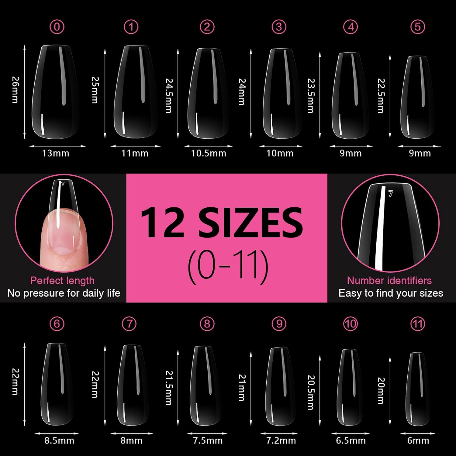 Medium Square Nail Tips 500PCS, Clear Acrylic Full Cover Gel Press on Nail Tips for DIY, 10 Sizes Pre-Shaped False Nails with Glossy Finish, Professional Manicure Kit & Easy Application-BrightBean Baby