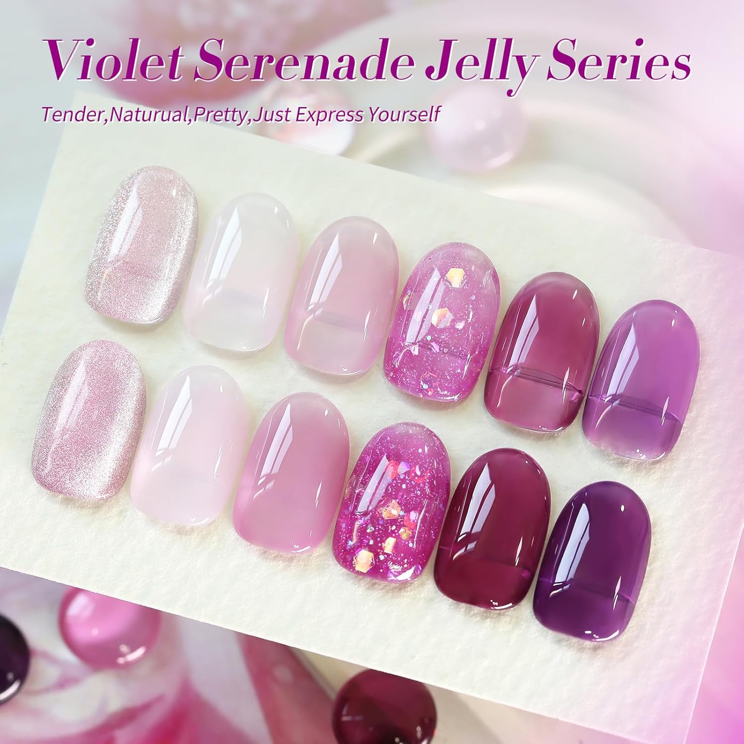 BORN PRETTY Jelly Purple Gel Nail Polish Transparent Sheer Pink Grape Purple Shimmer Glitter Jelly Gel Polsih Nail Art Manicure DIY at Home 6PCS-BrightBean Baby