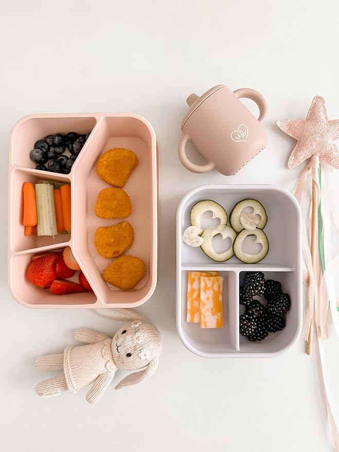Ullabelle Leak Proof Bento Box Food-Grade Silicone Bento, BPA, Phthalate, Lead, & PVC Free - Bento Lunch Box for Daycare, Kids, & Adults - Leak Resistant Sets With Lids Snack Box Container (Pink 4)