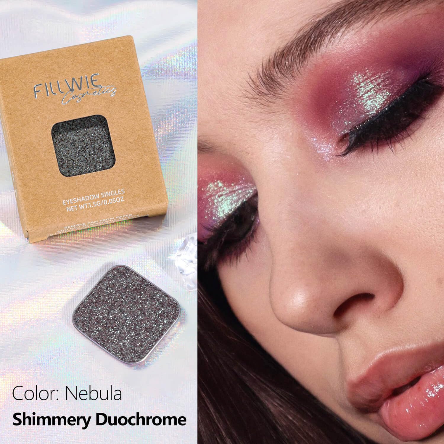 Chameleon Single Eyeshadow, Iridescent Blue-Purple, Pressed Powde, Square Pan,High Pigment, Smudge-Proof, Smooth Blend,Long-Lasting,Fits Magnetic Palettes (Nebula)-BrightBean Baby